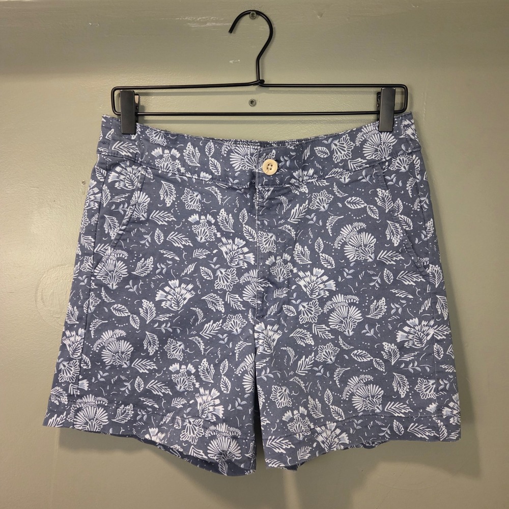 JACHS Girlfriend Floral Print Chino Shorts Size M Blue Elastic Waist